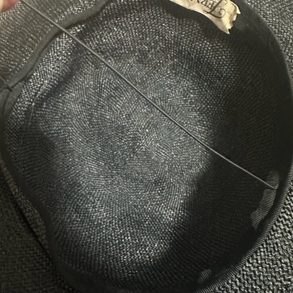 Vtg Ferncroft Straw Hat Black Modern Derby color block Strap One Size